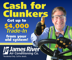 cash for clunkers. man with vest and thumbs up. get up to $4,000 trade-in for your old hvac system